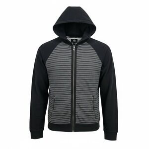 Rock & Republic Hoodie Men's Zip Up Black‎ Gray Stripe Raglan Casual Large